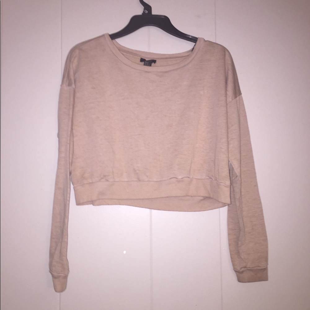 Beige Long Sleeve Cropped Shirt